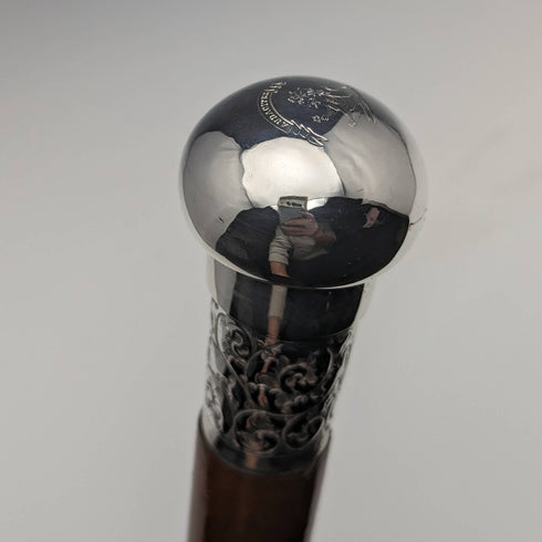 1890 年英國古董男士手杖純銀圓形手柄 91 厘米