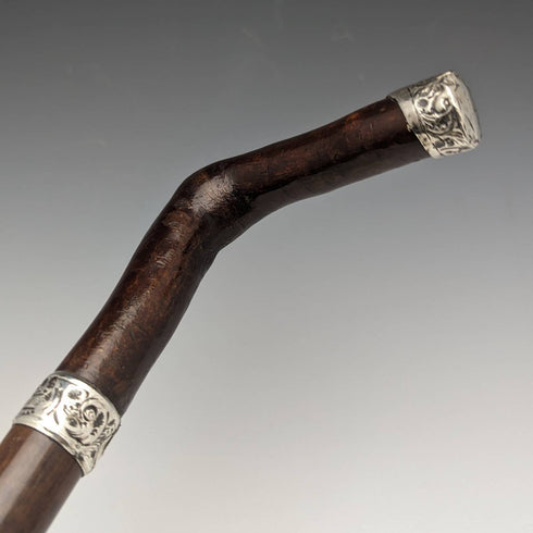 1895年英國古董紳士手杖,純銀裝飾L形手柄,91厘米