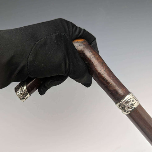 1895年英國古董紳士手杖,純銀裝飾L形手柄,91厘米