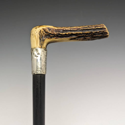 1891년 영국 앤티크 신사용 스테ッキ 지팡이 사슴뿔 클러치 핸들 89cm