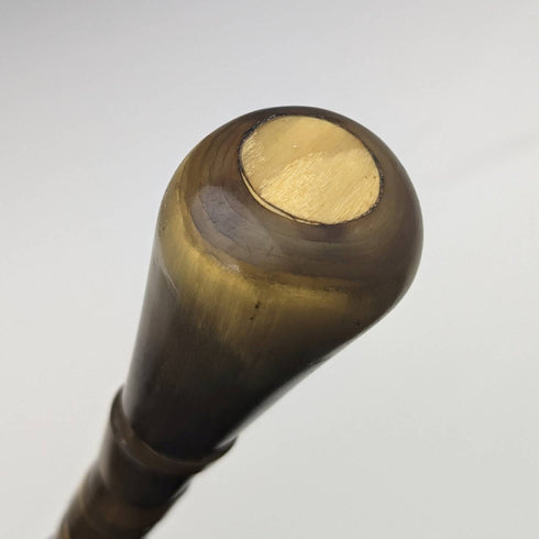 Antique British gentleman's walking stick, multi-coloured horn shaft, round handle, 85cm