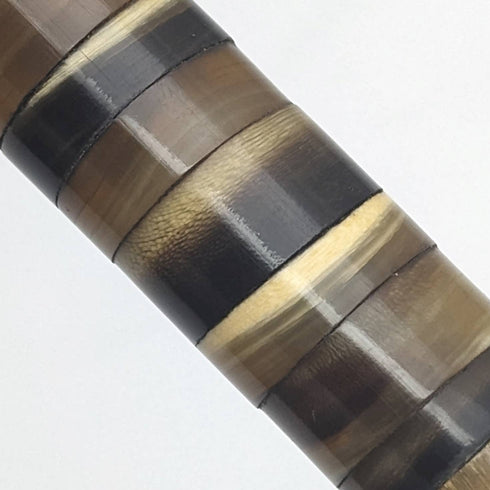 Antique British gentleman's walking stick, multi-coloured horn shaft, round handle, 85cm