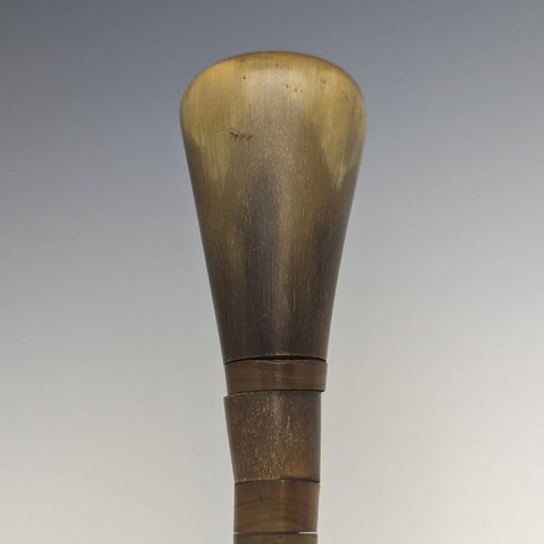 Antique British gentleman's walking stick, multi-coloured horn shaft, round handle, 85cm