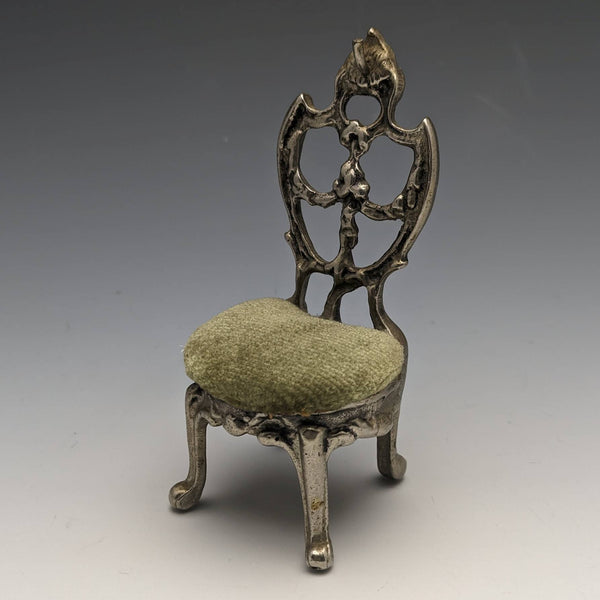 1940s Brass Chair Pocket Watch Holder with Moss Green Seat