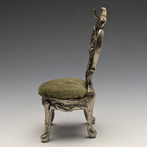 1940s Brass Chair Pocket Watch Holder with Moss Green Seat