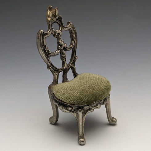 1940s Brass Chair Pocket Watch Holder with Moss Green Seat