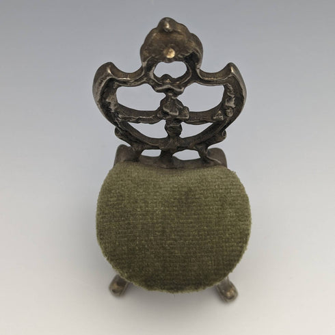 1940s Brass Chair Pocket Watch Holder with Moss Green Seat