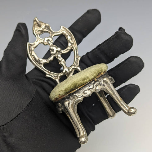 1940s Brass Chair Pocket Watch Holder with Moss Green Seat