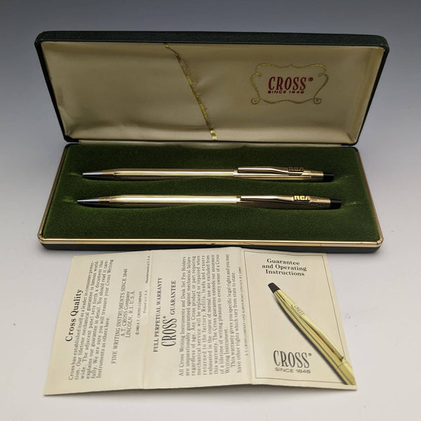 Vintage Cross (CROSS) gold-filled ballpoint pen and pencil set in case