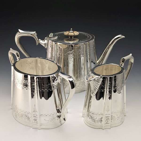 Around 1880 English antique silver plated teapot 3-piece set Cooper Brothers
