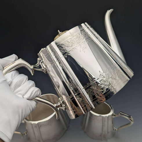 Around 1880 English antique silver plated teapot 3-piece set Cooper Brothers
