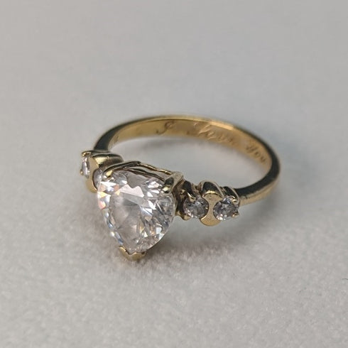 英國復古珠寶心形氧化鋯鍍金純銀戒指