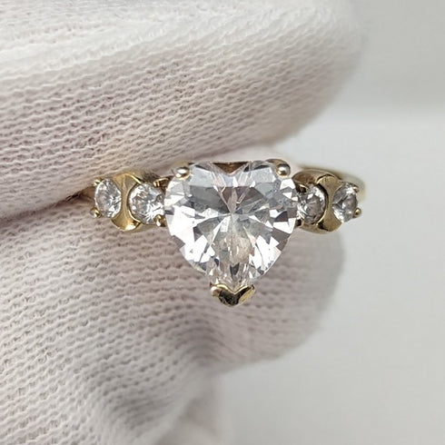 英國復古珠寶心形氧化鋯鍍金純銀戒指