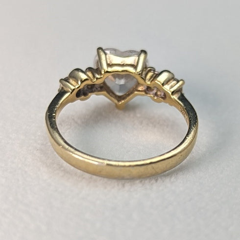 英國復古珠寶心形氧化鋯鍍金純銀戒指