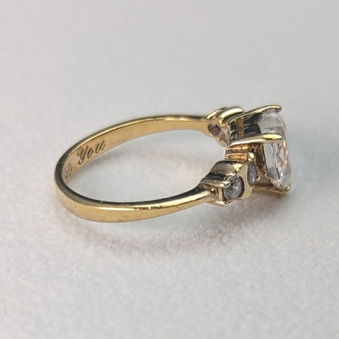 英國復古珠寶心形氧化鋯鍍金純銀戒指