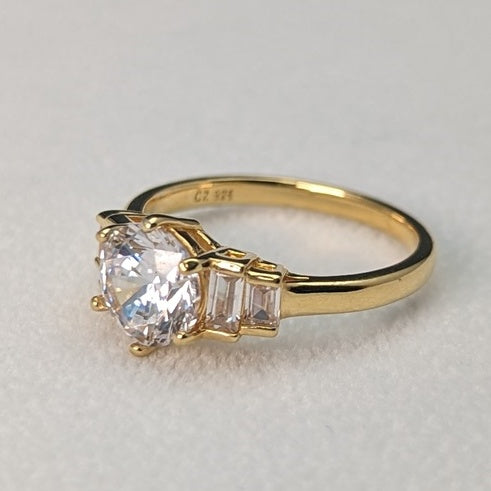 英國復古珠寶方晶鋯石鍍金純銀戒指