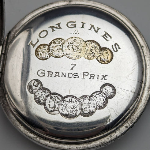 1921年頃 アンティーク ロンジン 懐中時計 ニエロ装飾銀側ケース 動作良好