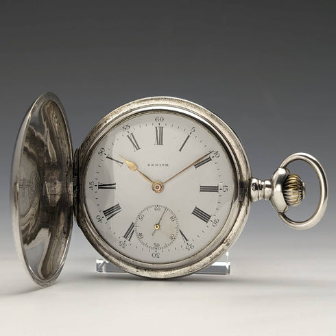 Around 1915 Antique Zenith pocket watch Engraved silver side Hunter Works well