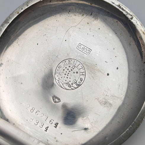 Around 1915 Antique Zenith pocket watch Engraved silver side Hunter Works well