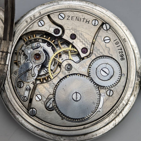 Around 1915 Antique Zenith pocket watch Engraved silver side Hunter Works well