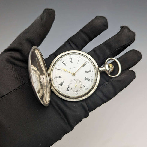 Around 1915 Antique Zenith pocket watch Engraved silver side Hunter Works well