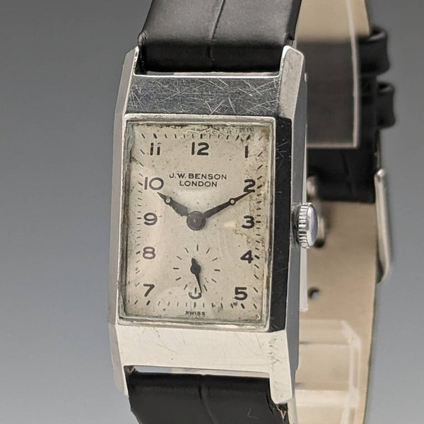 British vintage Benson alloy rectangular case wristwatch works well