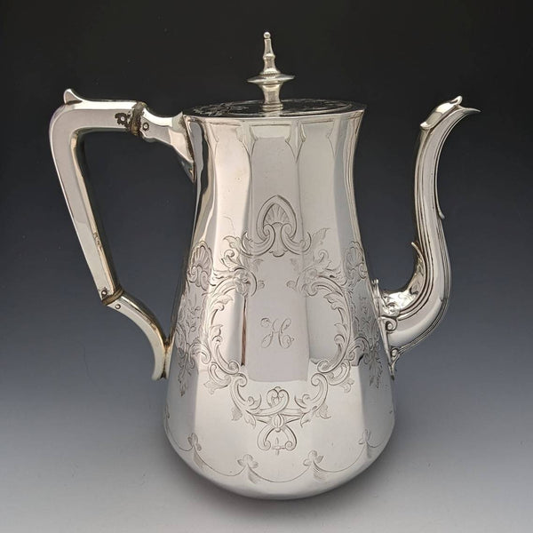 1853 English antique silver plated coffee pot Thomas Bradbury & Sons