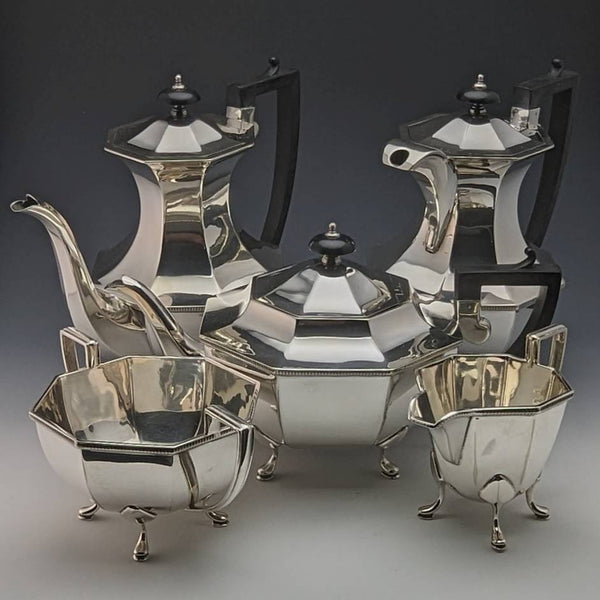 Around 1930 British antique silver plate teapot 5 piece set Harrison Fisher