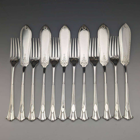1885 年左右英國古董銀盤魚餐具 6 對套裝 Mappin 和 Webb
