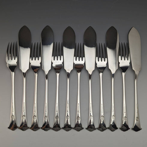 1885 年左右英國古董銀盤魚餐具 6 對套裝 Mappin 和 Webb