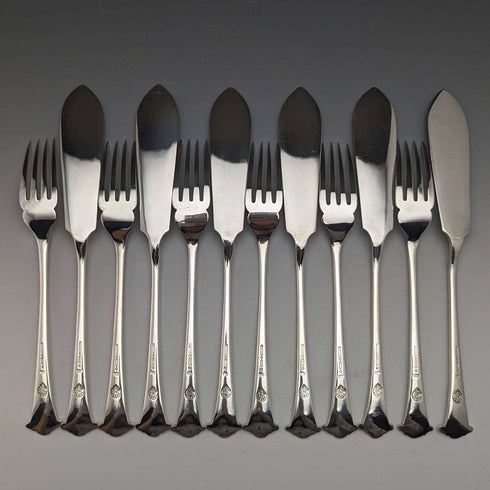 1885 年左右英國古董銀盤魚餐具 6 對套裝 Mappin 和 Webb