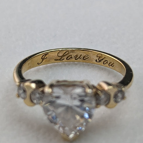 英國復古珠寶心形氧化鋯鍍金純銀戒指