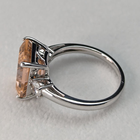 英國復古珠寶桃色立方氧化鋯純銀戒指