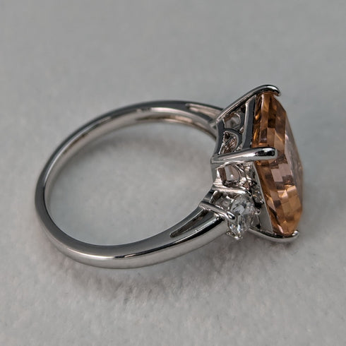 英國復古珠寶桃色立方氧化鋯純銀戒指