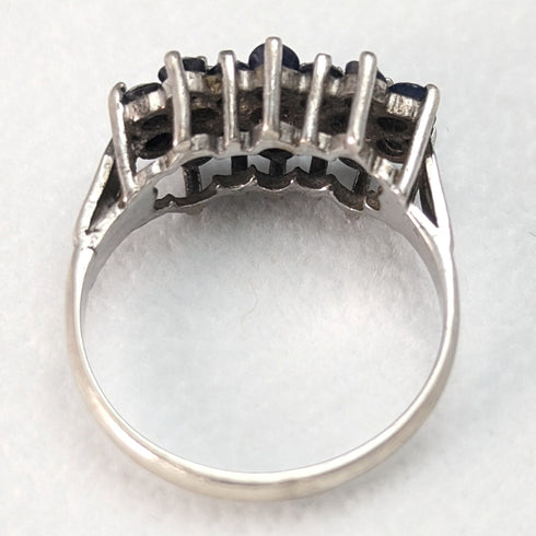 英國復古珠寶深藍色寶石和蛋白石三花銀戒指(8-9 號)戒指