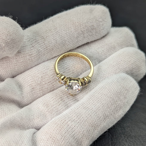 英國復古珠寶心形氧化鋯鍍金純銀戒指