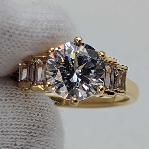 英國復古珠寶方晶鋯石鍍金純銀戒指