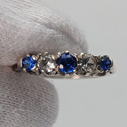 英國復古珠寶藍白石純銀戒指