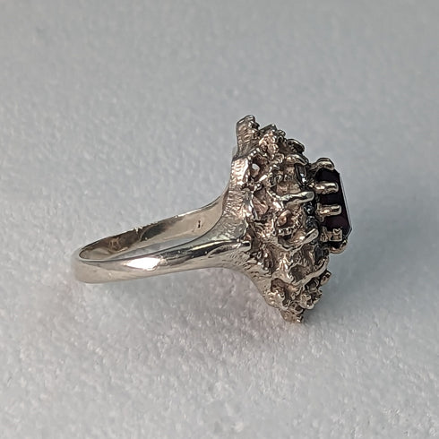 英國復古珠寶深紅石純銀戒指(9-10號)戒指