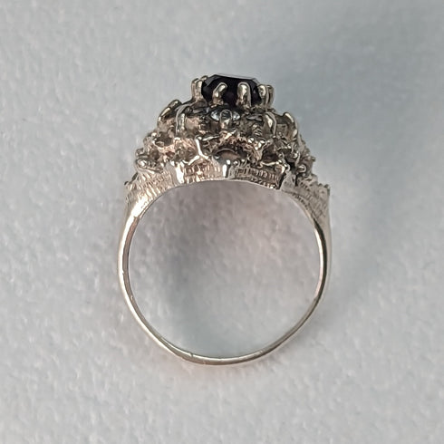 英國復古珠寶深紅石純銀戒指(9-10號)戒指