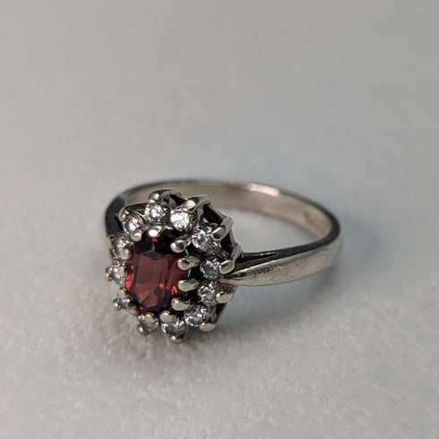 英國復古珠寶紅白石純銀戒指戒指