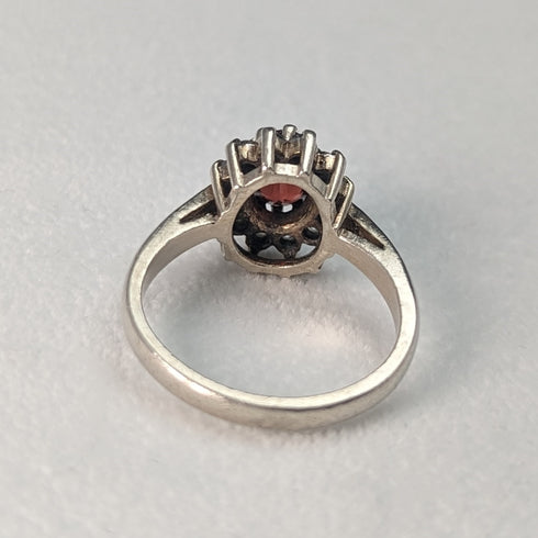 英國復古珠寶紅白石純銀戒指戒指