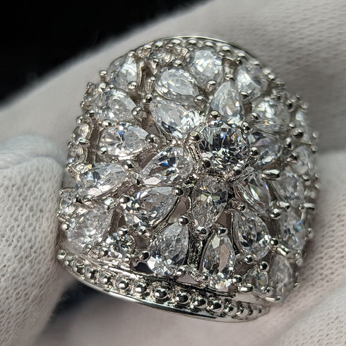 英國復古珠寶立方氧化鋯大號純銀戒指(11 號)戒指