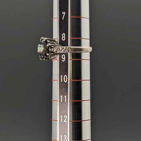 英國復古珠寶深藍色寶石和蛋白石三花銀戒指(8-9 號)戒指