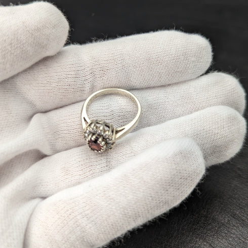 英國復古珠寶紅白石純銀戒指戒指