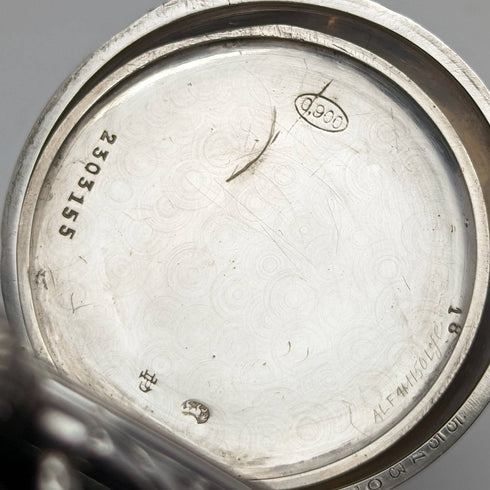 1909 年左右古董浪琴表懷錶浮雕雕刻獵人錶殼銀色側面效果很好