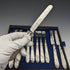 Around 1880 British Antique White Pearl Shell Handle Pure Silver Blade Cutlery 5 Pairs Martin Hall