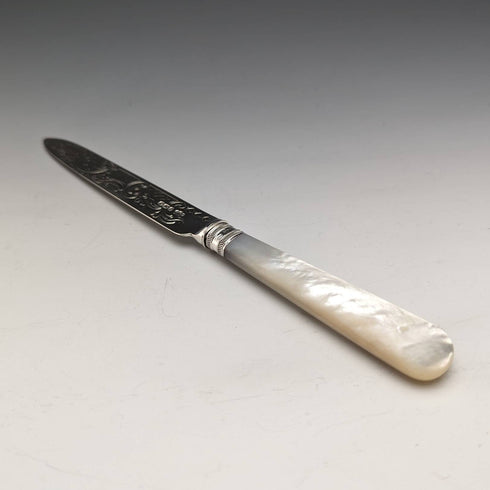 1897 British Antique White Pearl Shell Handle Pure Silver Blade Cutlery 6 Pairs Boxed J Barraclough