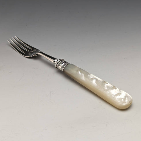 1897 British Antique White Pearl Shell Handle Pure Silver Blade Cutlery 6 Pairs Boxed J Barraclough