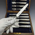 1897 British Antique White Pearl Shell Handle Pure Silver Blade Cutlery 6 Pairs Boxed J Barraclough